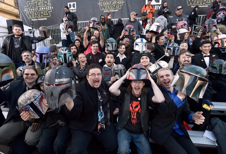 Fans cheer in the stands before Monday's world premiere of "Star Wars: The Force Awakens" at the TCL Chinese Theatre in Los Angeles. 
Jordan Strauss/Invision/AP